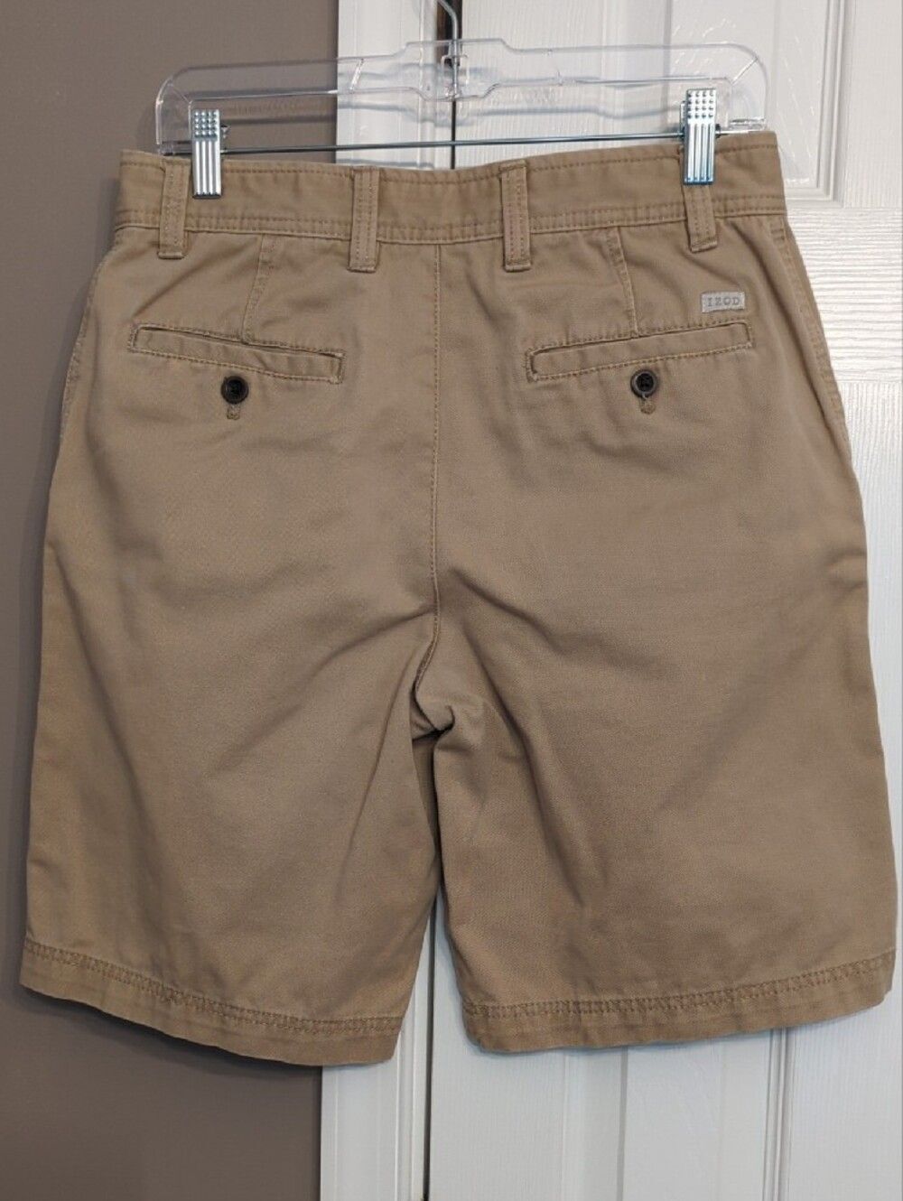Izod Men's Khaki Flat-Front Chino Shorts - Picture 3 of 9